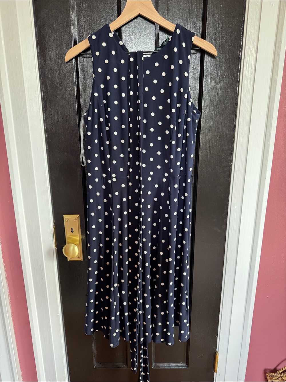 Ralph Lauren Navy Blue Polka Dot Midi Dress